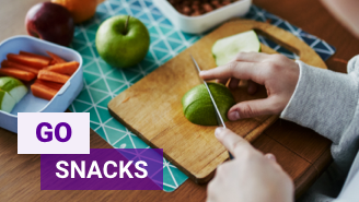 Person cutting a green apple as a snack