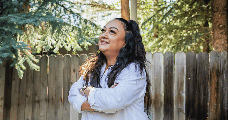 Woman smiling outside